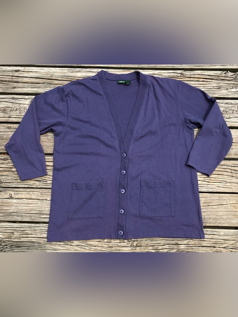 Ladies XL HUNT CLUB Blue Knit Tshirt Button Up Sweatshirt At Home Coat Jacket